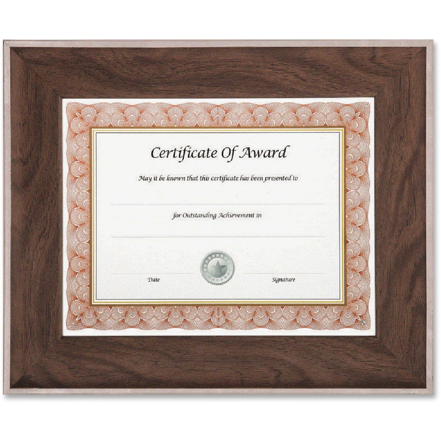 nudell 8.5" x 11" Executive Series Document/Photo Frame, Mahogany/Silver Outer Border