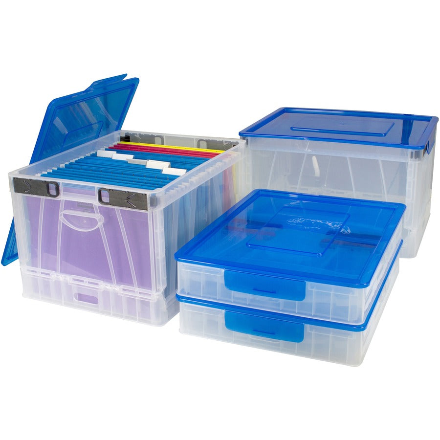 Storex Collapsible Crate with Lid, Clear/Blue - 61819B04C