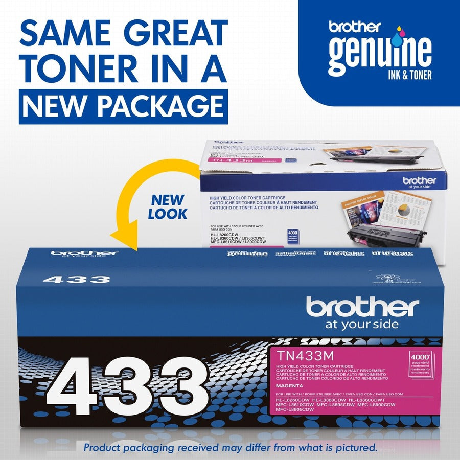Brother TN433M Original High Yield Laser Toner Cartridge - Magenta - 1 Each - TN433M