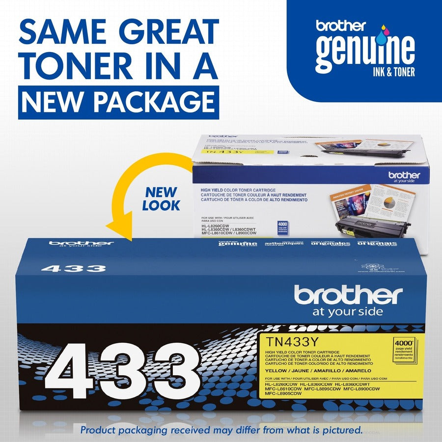 Brother TN433Y Original High Yield Laser Toner Cartridge - Yellow - 1 Each - TN433Y