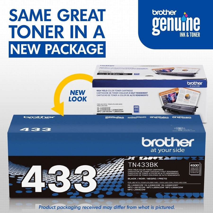 Brother TN433BK Original High Yield Laser Toner Cartridge - Black - 1 Each - TN433BK