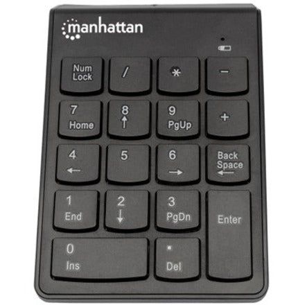 Manhattan Numeric Keypad, Wireless (2.4GHz), USB-A Micro Receiver, 18 Full Size Keys, Black, Membrane Key Switches, Auto Power Management, Range 10m, AAA Battery (included), Windows and Mac, Three - 178846