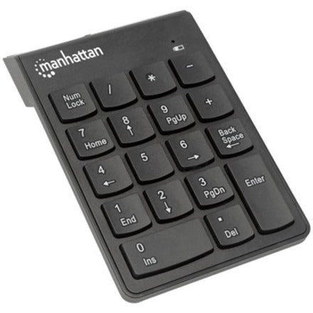 Manhattan Numeric Keypad, Wireless (2.4GHz), USB-A Micro Receiver, 18 Full Size Keys, Black, Membrane Key Switches, Auto Power Management, Range 10m, AAA Battery (included), Windows and Mac, Three - 178846