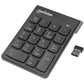 Manhattan Numeric Keypad, Wireless (2.4GHz), USB-A Micro Receiver, 18 Full Size Keys, Black, Membrane Key Switches, Auto Power Management, Range 10m, AAA Battery (included), Windows and Mac, Three - 178846