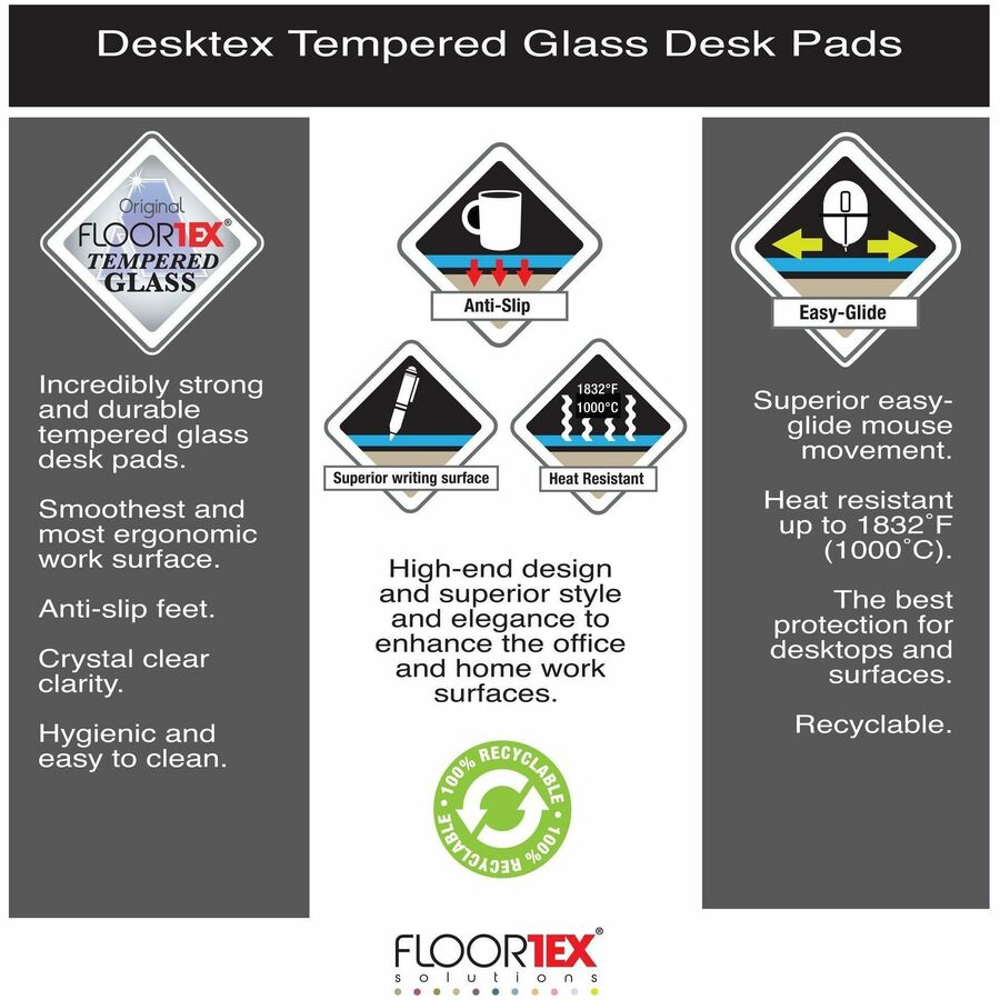 Floortex Desktex&reg; Glaciermat Glass Desk Pad - 19" x 24" - FCDE1924G
