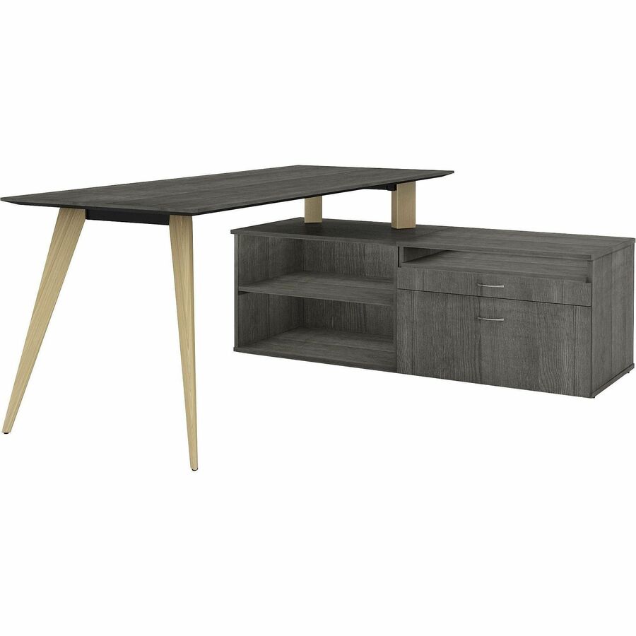 Lorell Relevance Series 2-Drawer File Cabinet Credenza w/Open Shelf - 16213