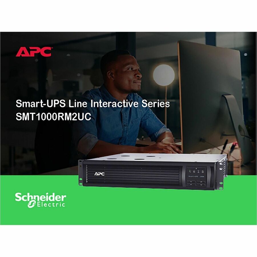 APC Smart-UPS, Line Interactive, 1000VA, Rackmount 2U, 120V, 6x NEMA 5-15R outlets, SmartConnect Port+SmartSlot, AVR, LCD - SMT1000RM2UC