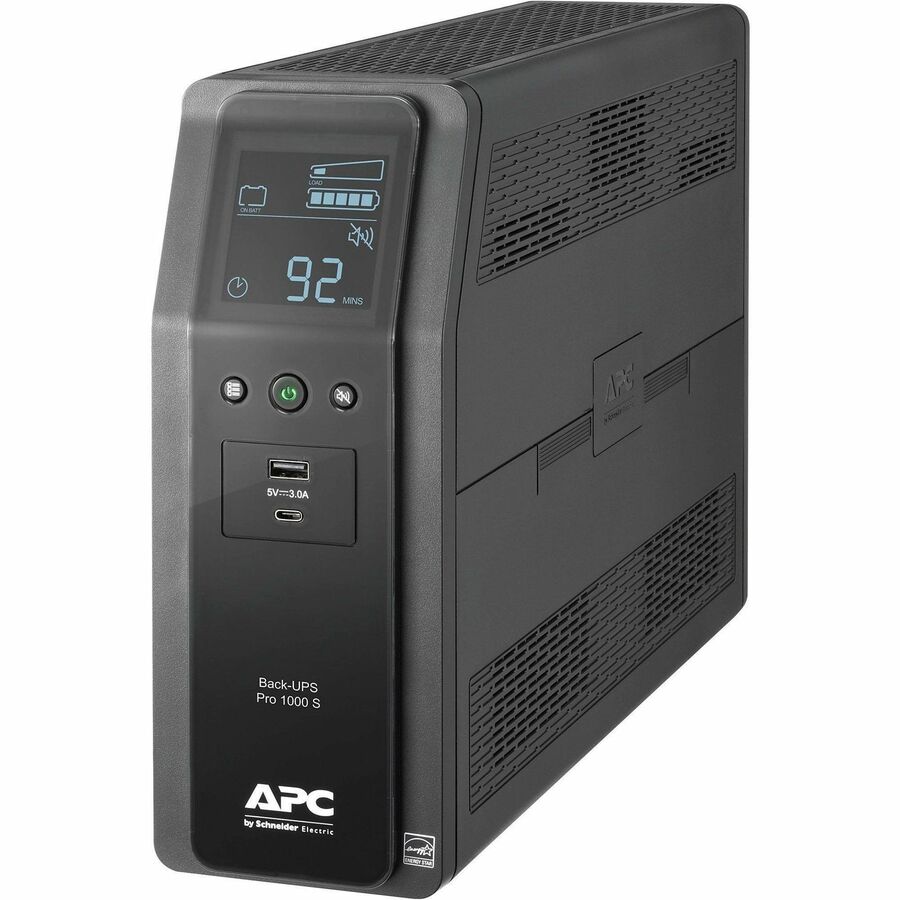 APC Back-UPS Pro, 1000VA/600W, Tower, 120V, 10x NEMA 5-15R outlets, Sine Wave, AVR, USB Type A + C ports, LCD, User Replaceable Battery - BR1000MS