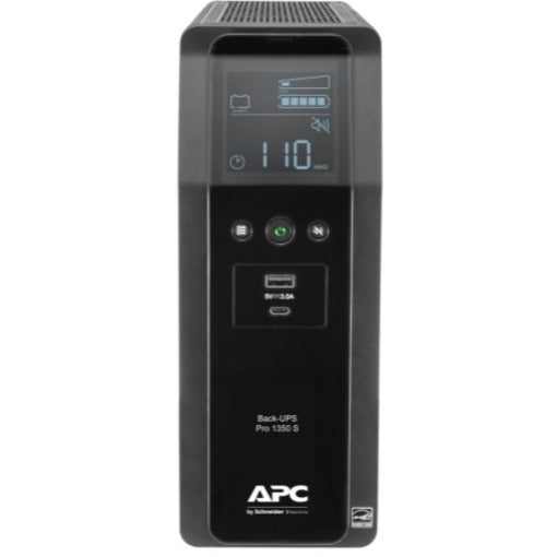 APC Back-UPS Pro, 1350VA/810W, Tower, 120V, 10x NEMA 5-15R outlets, Sine Wave, AVR, USB Type A + C ports, LCD, User Replaceable Battery - BR1350MS