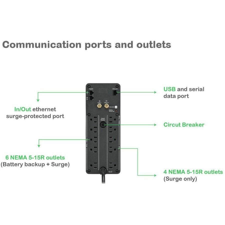 APC Back-UPS Pro, 1350VA/810W, Tower, 120V, 10x NEMA 5-15R outlets, Sine Wave, AVR, USB Type A + C ports, LCD, User Replaceable Battery - BR1350MS