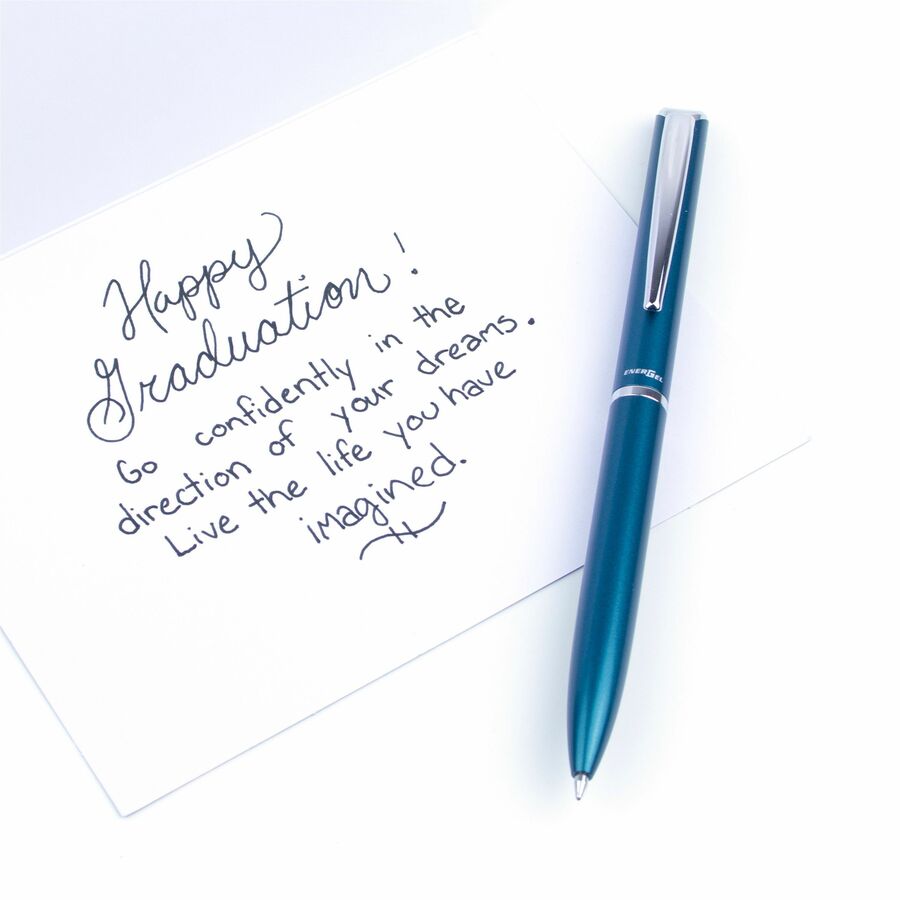 EnerGel Retractable Liquid Gel Pen, (0.7mm) Sky Blue Metal Body, Black Ink, Gift Case - BL2007S-AE1