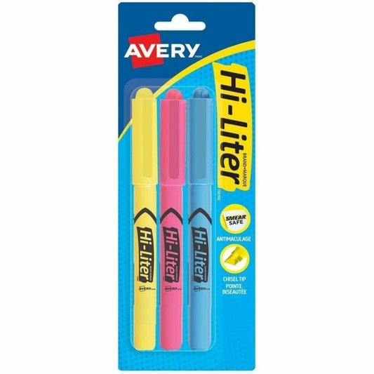 Avery Pen Style HI-LITER Chisel Tip, Assorted Colours, Pack of 3