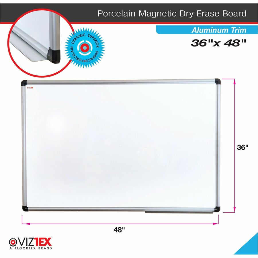 Viztex&reg; Porcelain Magnetic Dry Erase Board with an Aluminium Frame - 48" x 36" - FCVPM4836A