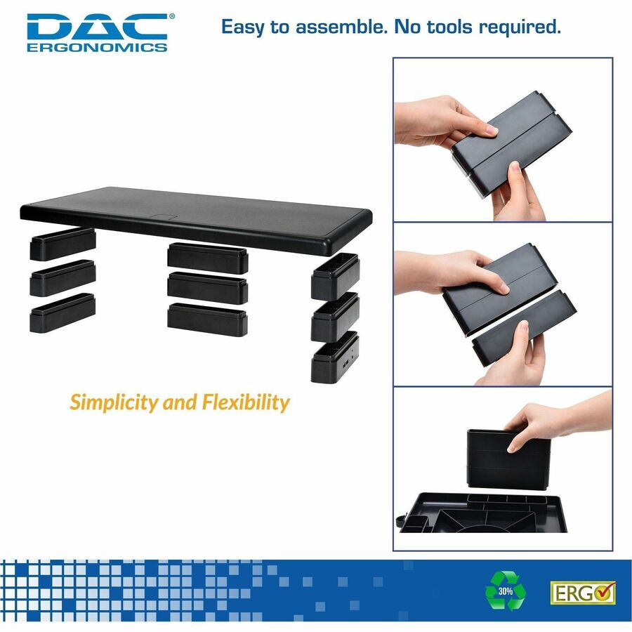 DAC&reg; Stax MP-212 Height-Adjustable Ultra-Wide Monitor/Laptop Stand with 2-USB Ports, Black - 02240