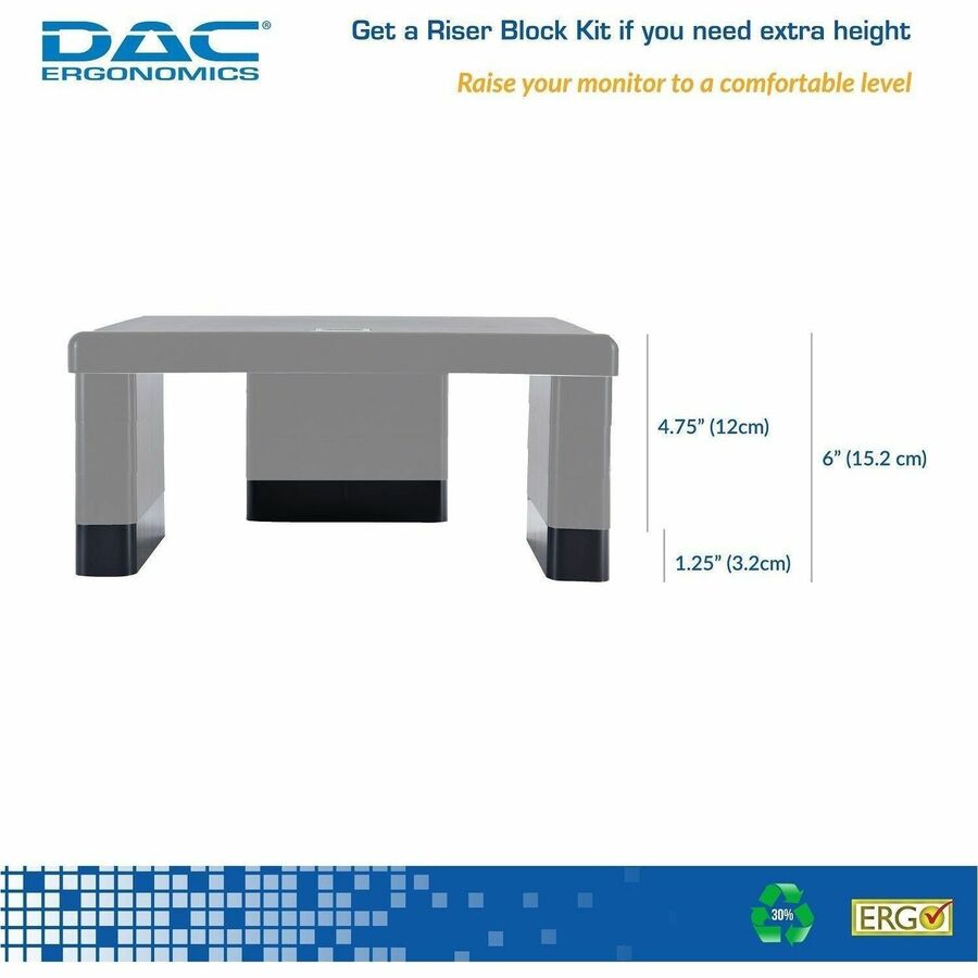 DAC&reg; Stax MP-216 Ergonomic Height-Adjustable Monitor/Laptop Riser Blocks Kit, Black - 02250