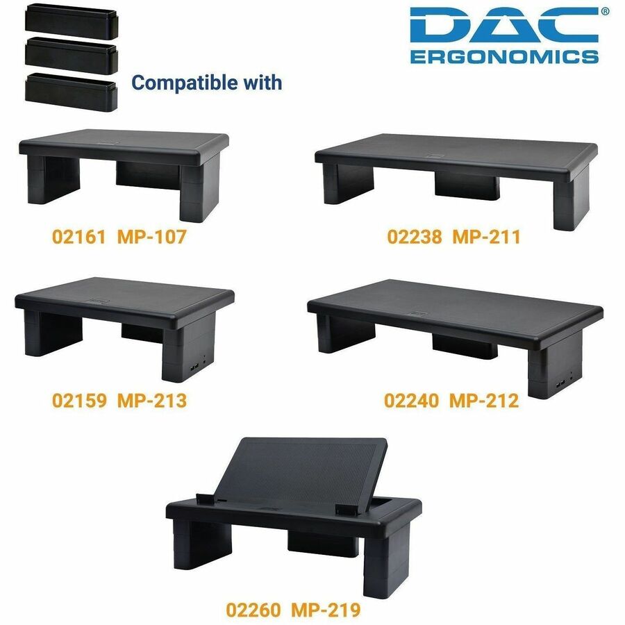 DAC&reg; Stax MP-216 Ergonomic Height-Adjustable Monitor/Laptop Riser Blocks Kit, Black - 02250