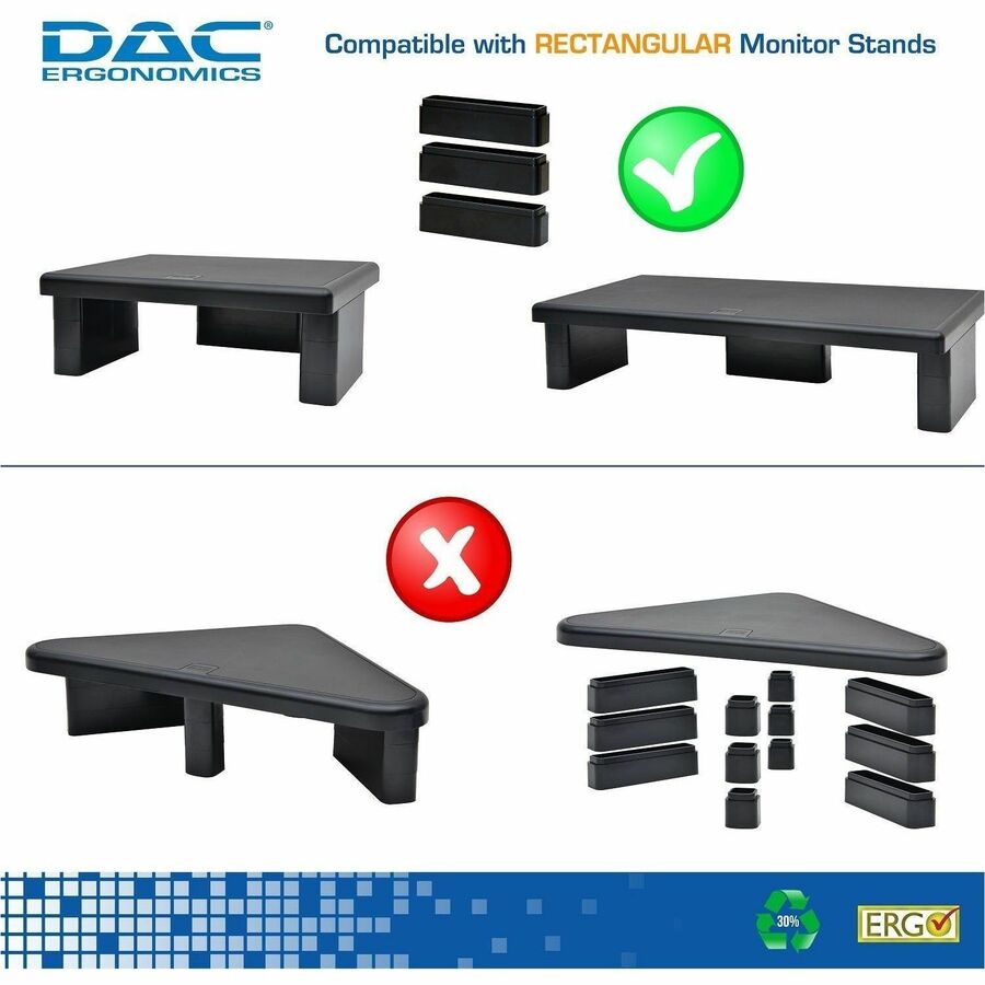 DAC&reg; Stax MP-216 Ergonomic Height-Adjustable Monitor/Laptop Riser Blocks Kit, Black - 02250