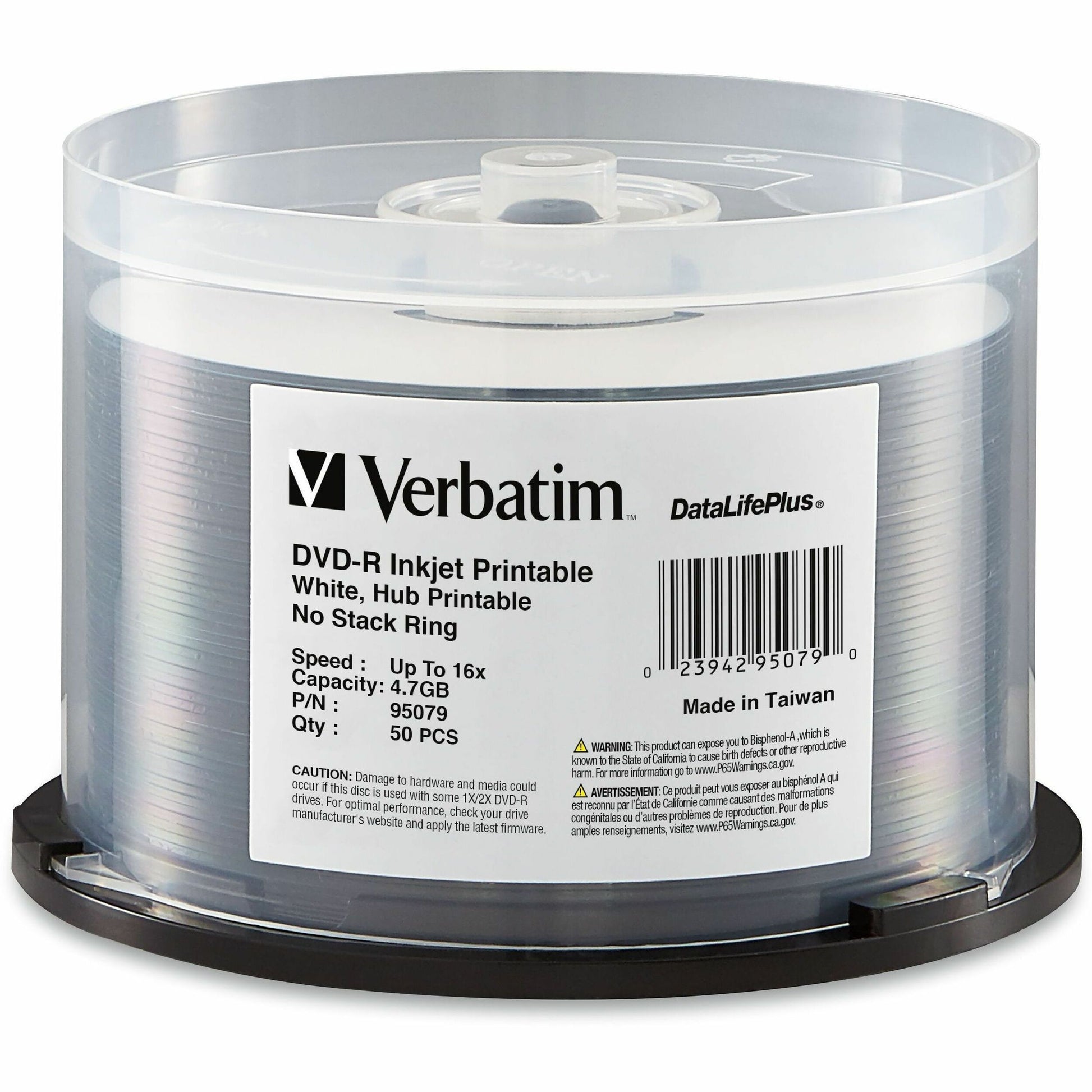 Verbatim DataLifePlus 95079 DVD Recordable Media - DVD-R - 16x - 4.70 GB - 50 / Pack - White