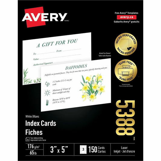 Avery&reg; Index Cardsfor Laser and Inkjet Printers, 3" x 5"