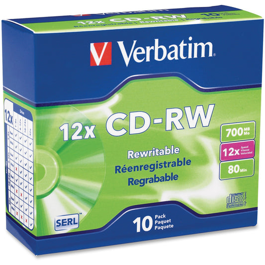Verbatim 95156 CD Rewritable Media - CD-RW - 12x - 700 MB - 10 - Silver