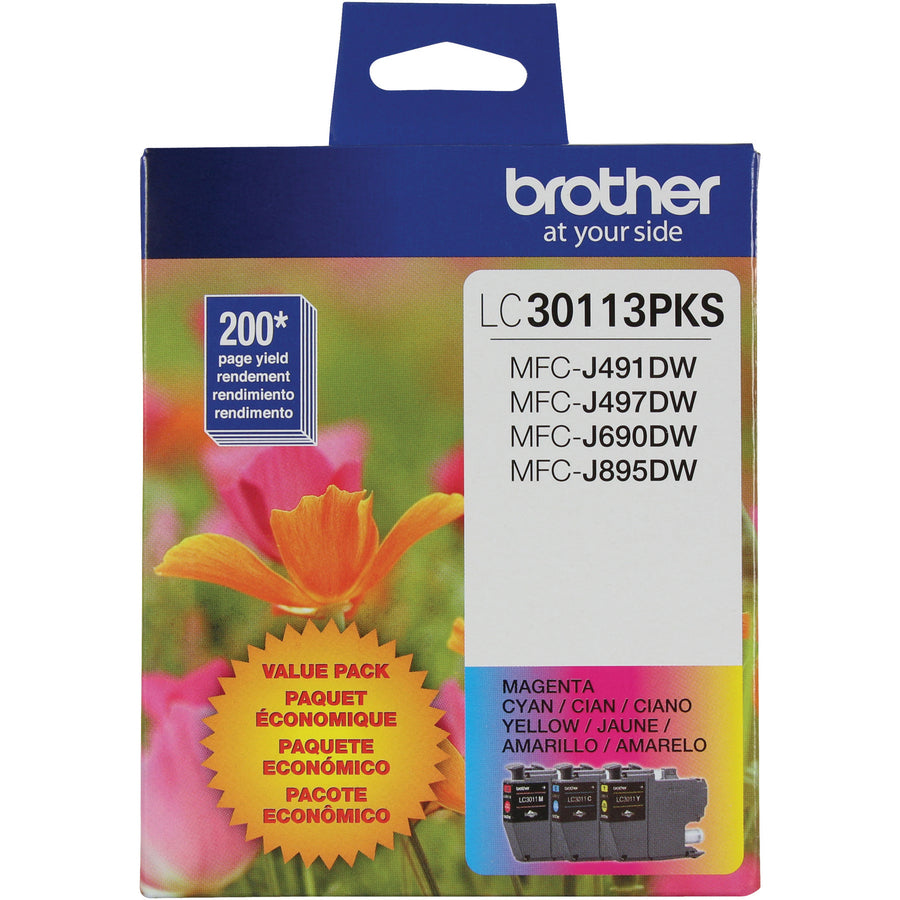 Brother LC30113PKS Original Standard Yield Inkjet Ink Cartridge - Tri-pack - Cyan, Magenta, Yellow - 2 / Pack - LC30113PKS
