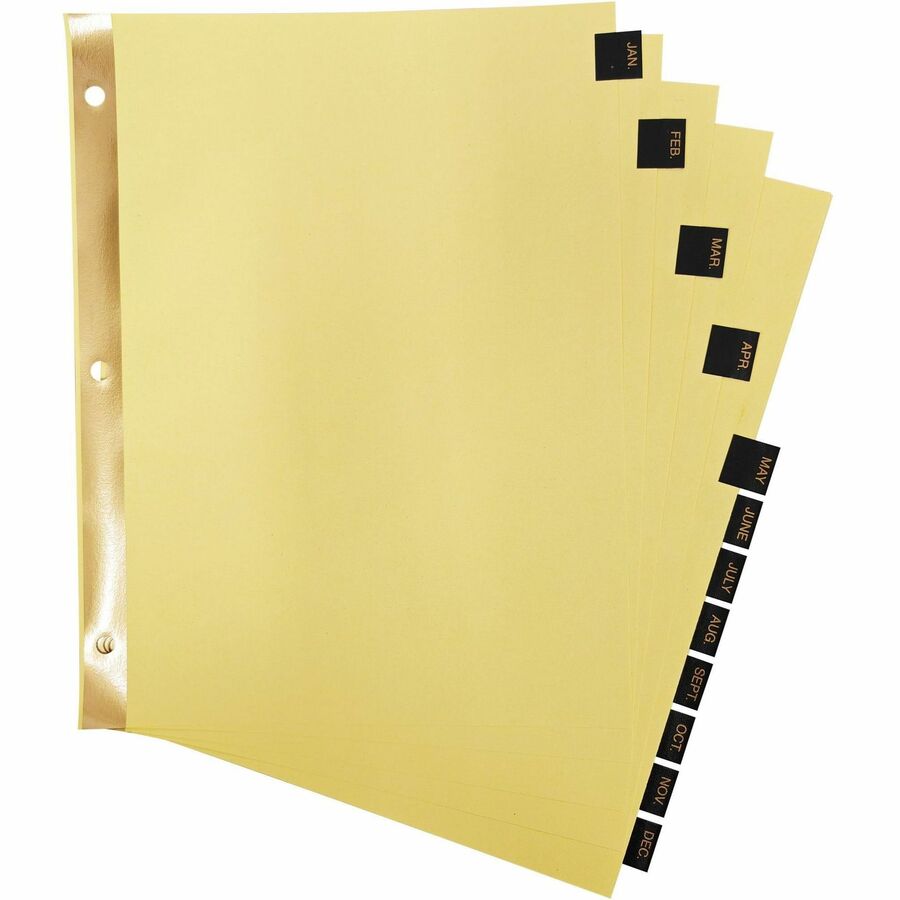 Business Source Monthly Black Leather Tab Index Dividers - 01183
