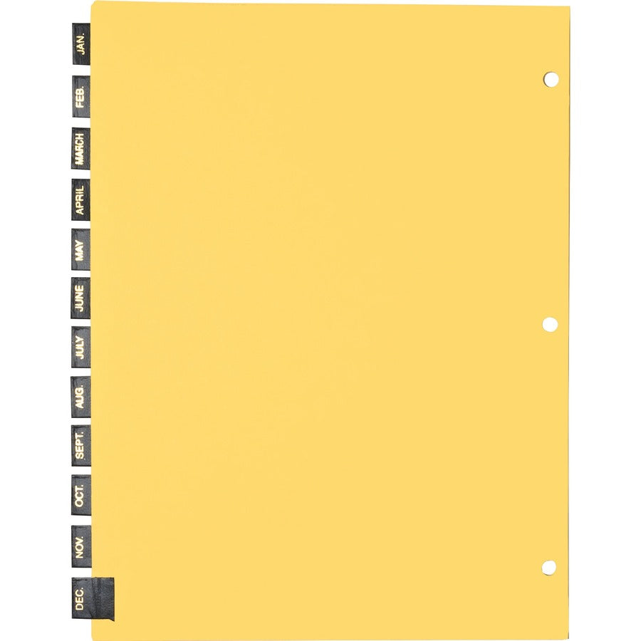 Business Source Monthly Black Leather Tab Index Dividers - 01183
