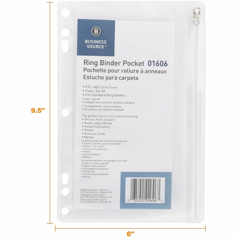 Business Source Punched Economy Binder Pocket - 01606