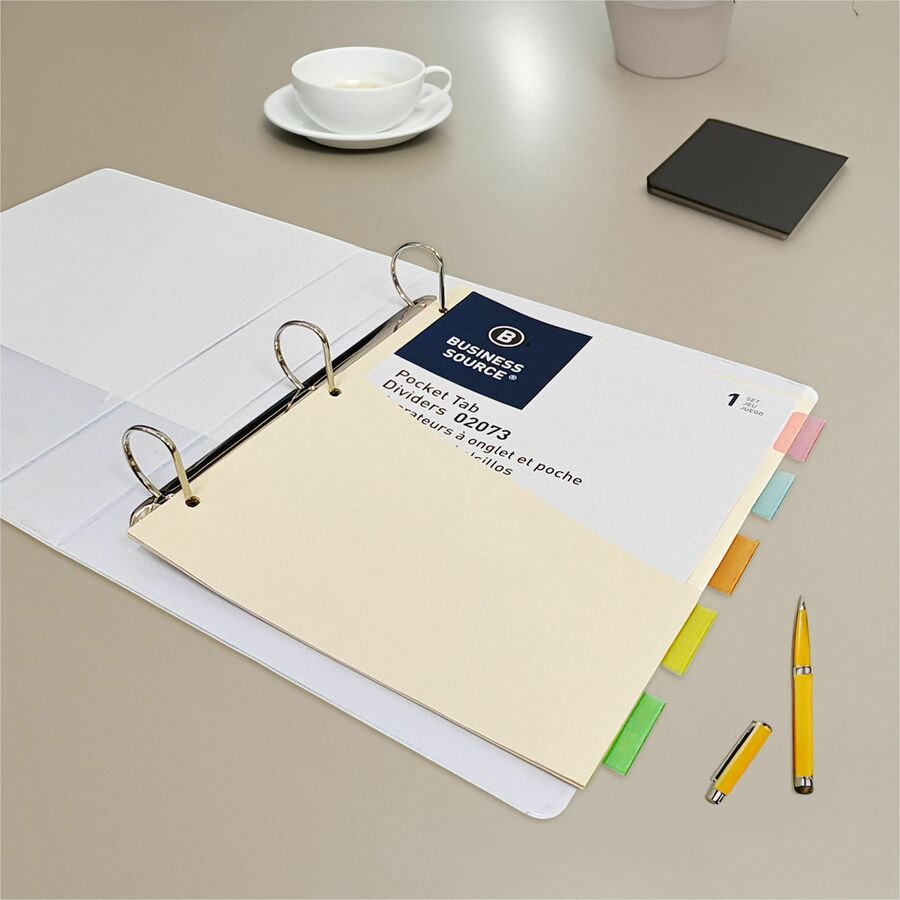 Business Source Color Tab Pocket Binder Dividers - 02073