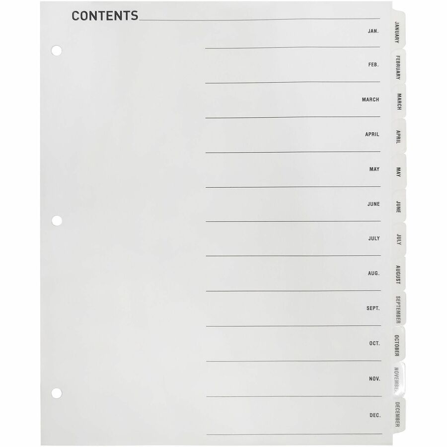 Business Source Jan-Dec Monthly Table of Contents Index Dividers - 05856