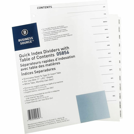Business Source Jan-Dec Monthly Table of Contents Index Dividers