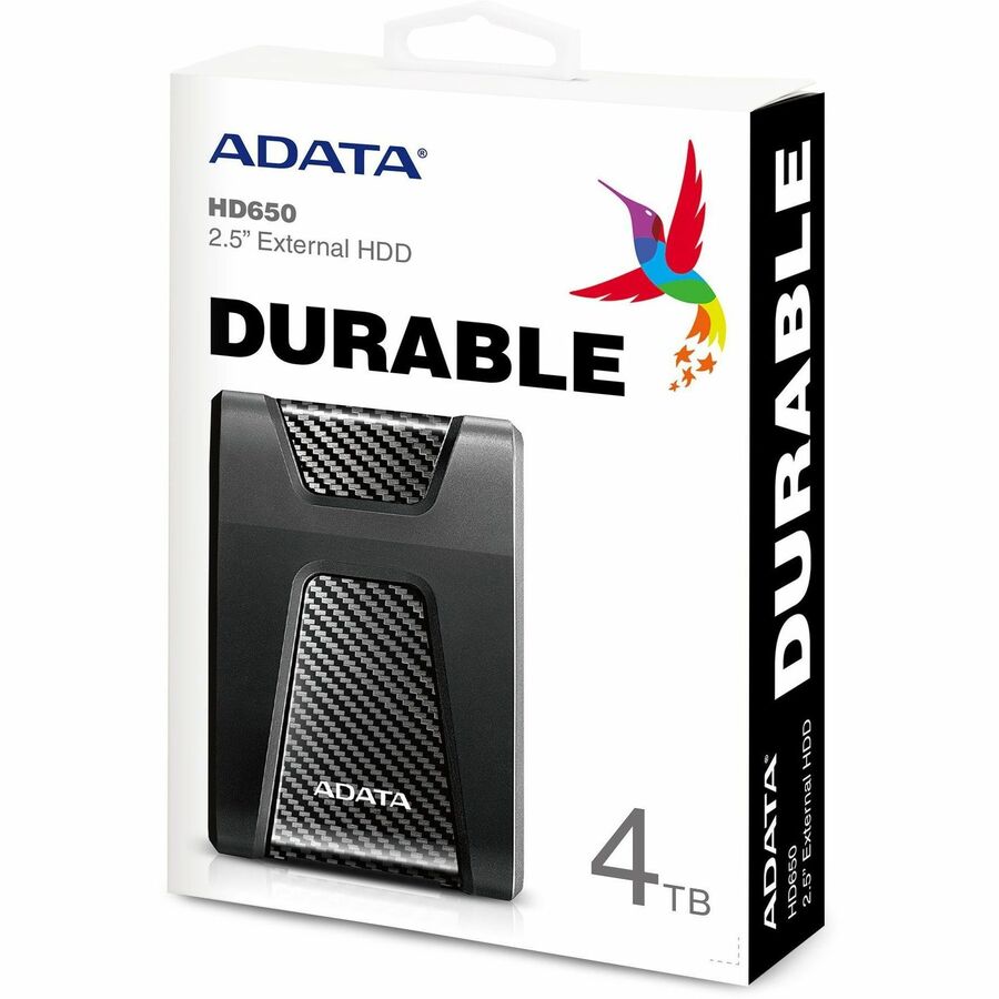 Adata DashDrive Durable HD650 4 TB Portable Hard Drive - External - Black - AHD650-4TU31-CBK