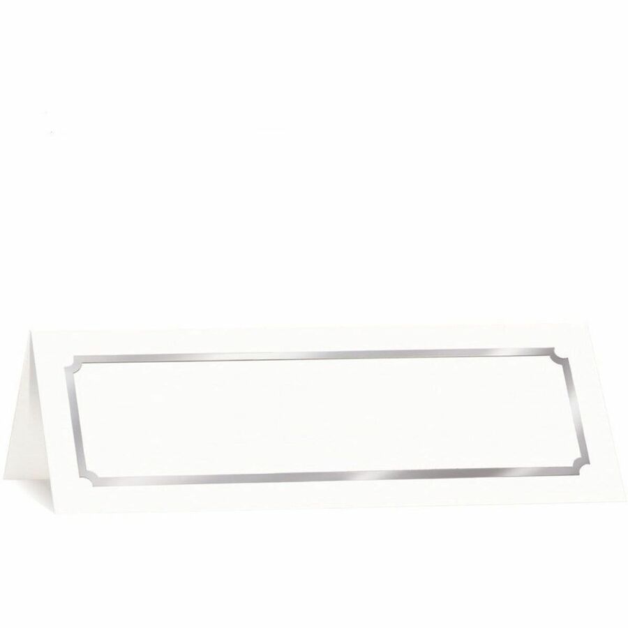 St. James&reg; Overtures&reg; Classic Tent Cards, White, Silver Foil, Fold to 8½ x 2¾" , Pack of 50, 71440 - 71440