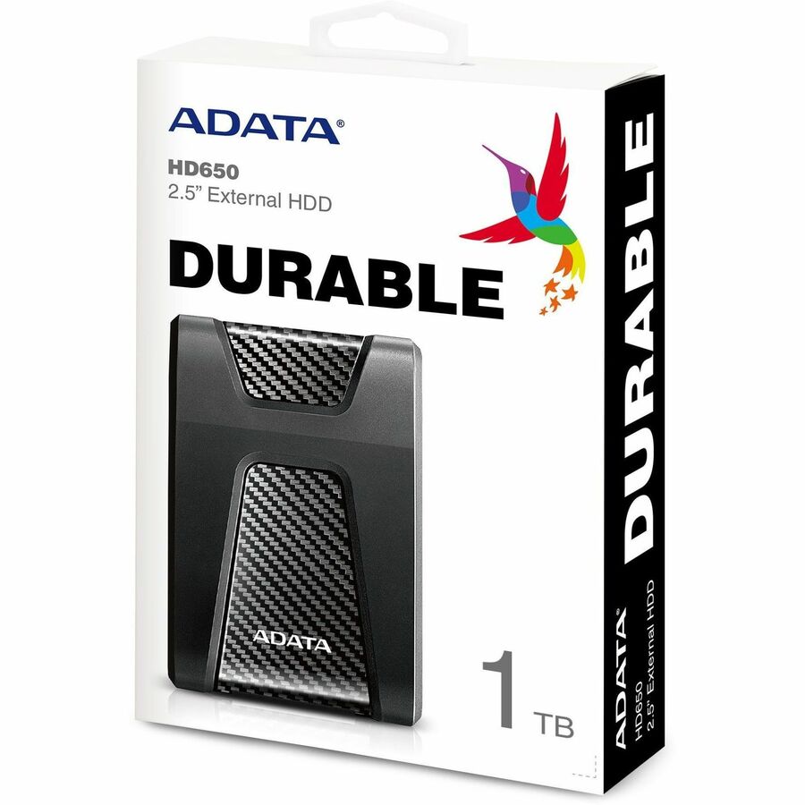 Adata DashDrive Durable HD650 AHD650-1TU31-CBK 1 TB Portable Hard Drive - 2.5" External - Black - AHD650-1TU31-CBK
