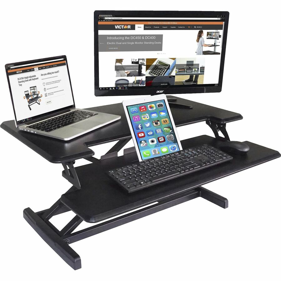 Victor High Rise Height Adjustable Compact Standing Desk with Keyboard Tray - DCX610