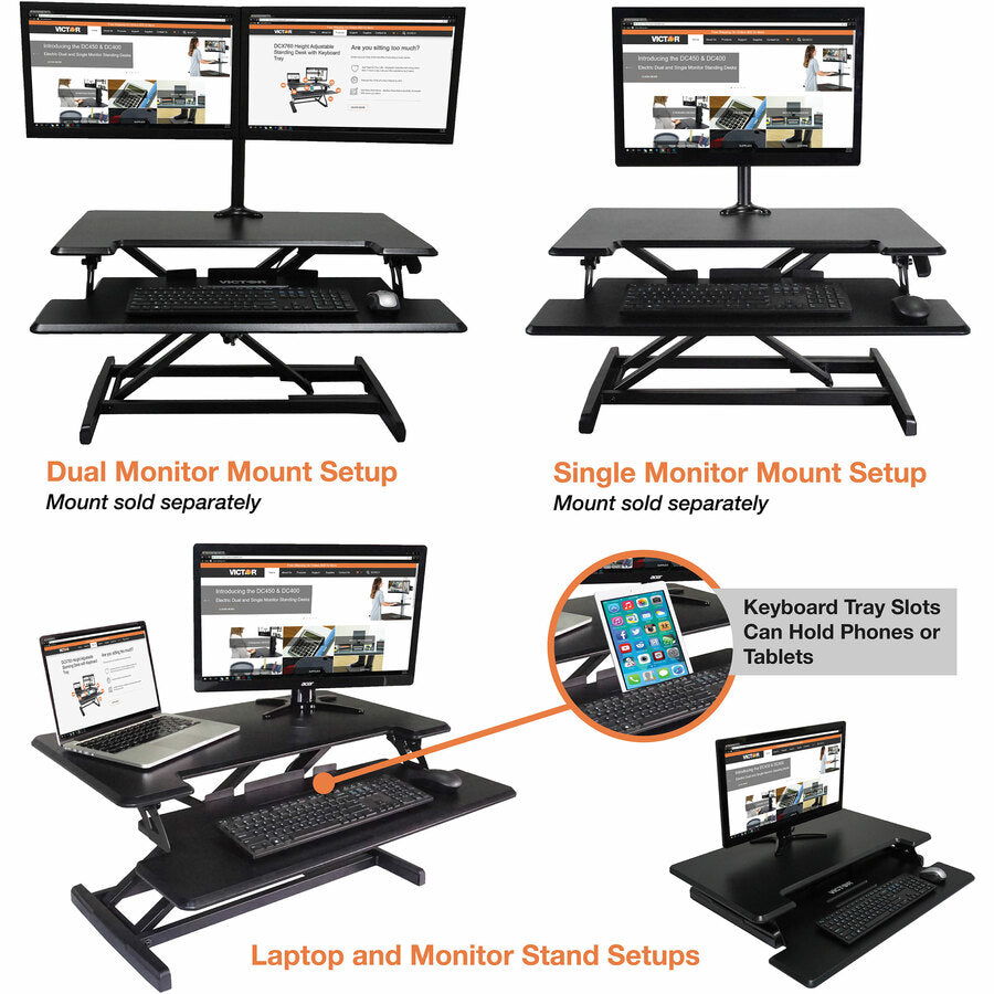 Victor High Rise Height Adjustable Compact Standing Desk with Keyboard Tray - DCX610