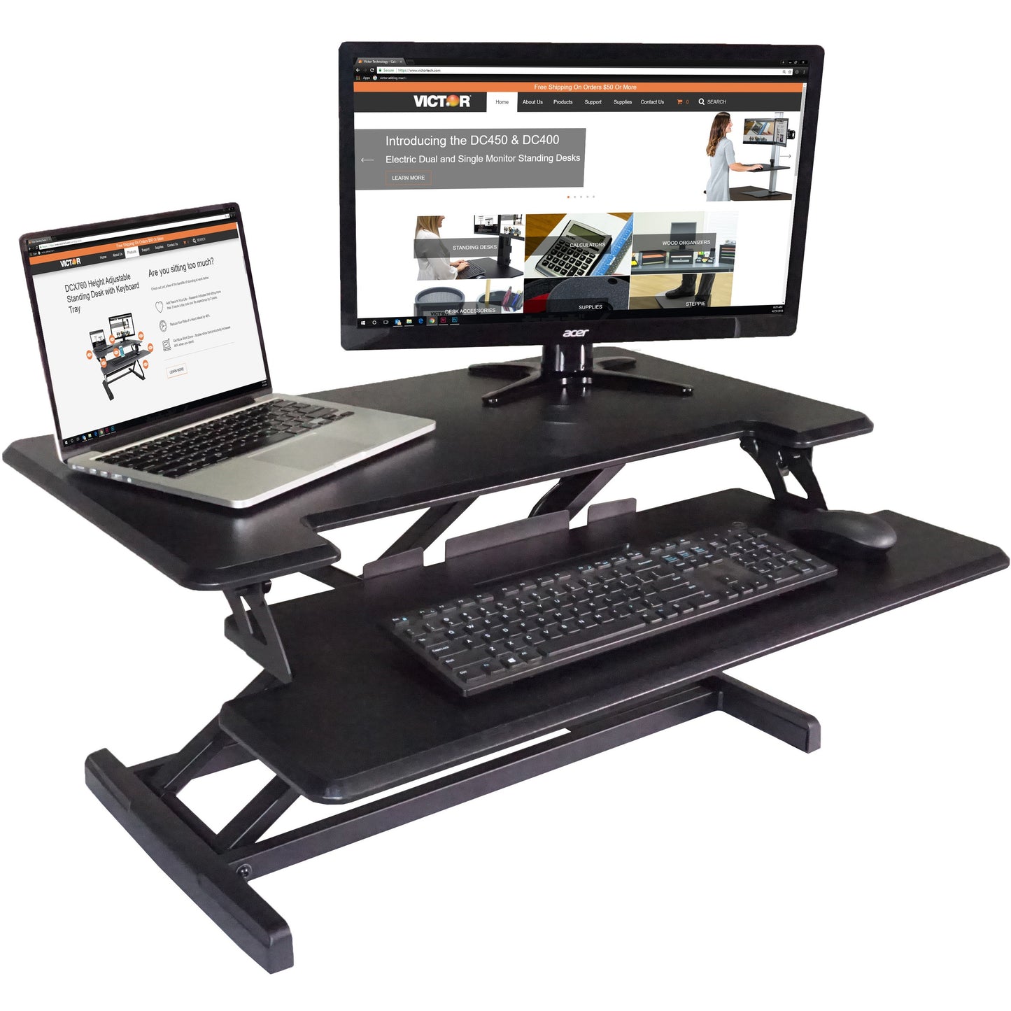 Victor High Rise Height Adjustable Compact Standing Desk with Keyboard Tray
