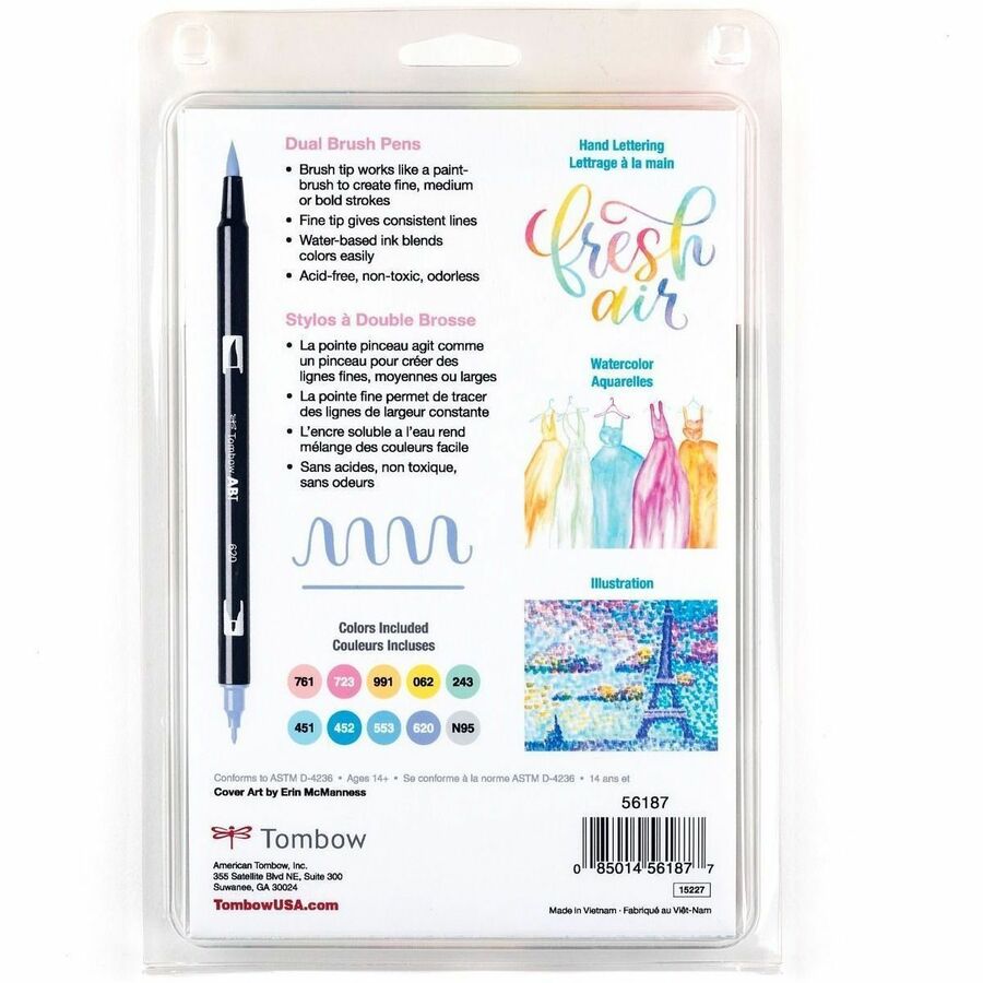 Tombow Dual Brush Pen Art Markers, Pastel, 10-Pack - 56187