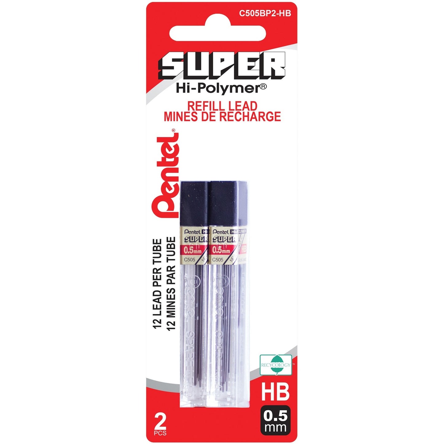 Pentel Super Hi-Polymer Pencil Leads 0.5 mm HB 12