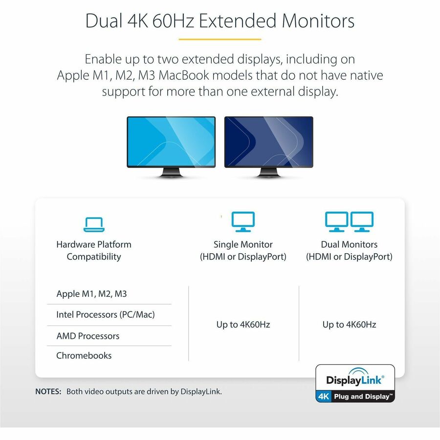 StarTech.com Universal Laptop Docking Station, Hybrid USB-C & USB-A Dock, Dual 4K DP & HDMI, 60W PD, Mac / Windows / Chrome OS, GbE - DK30C2DPPD