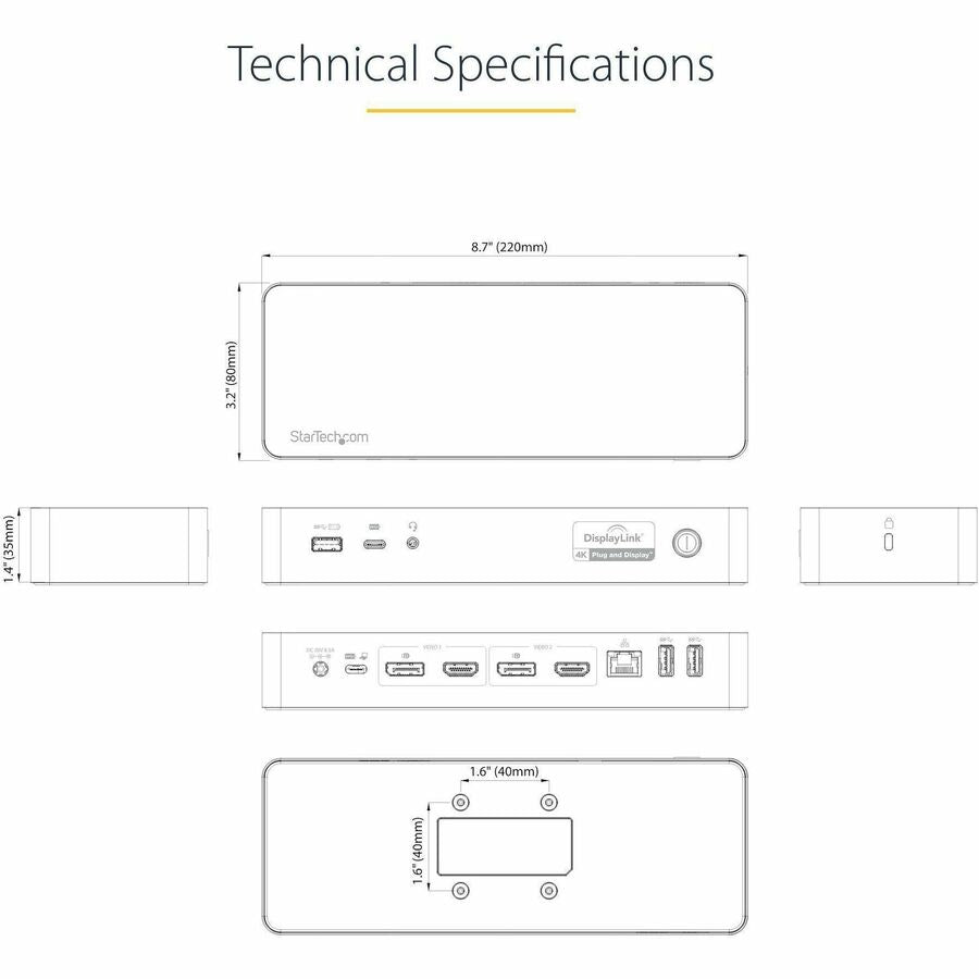 StarTech.com Universal Laptop Docking Station, Hybrid USB-C & USB-A Dock, Dual 4K DP & HDMI, 60W PD, Mac / Windows / Chrome OS, GbE - DK30C2DPPD