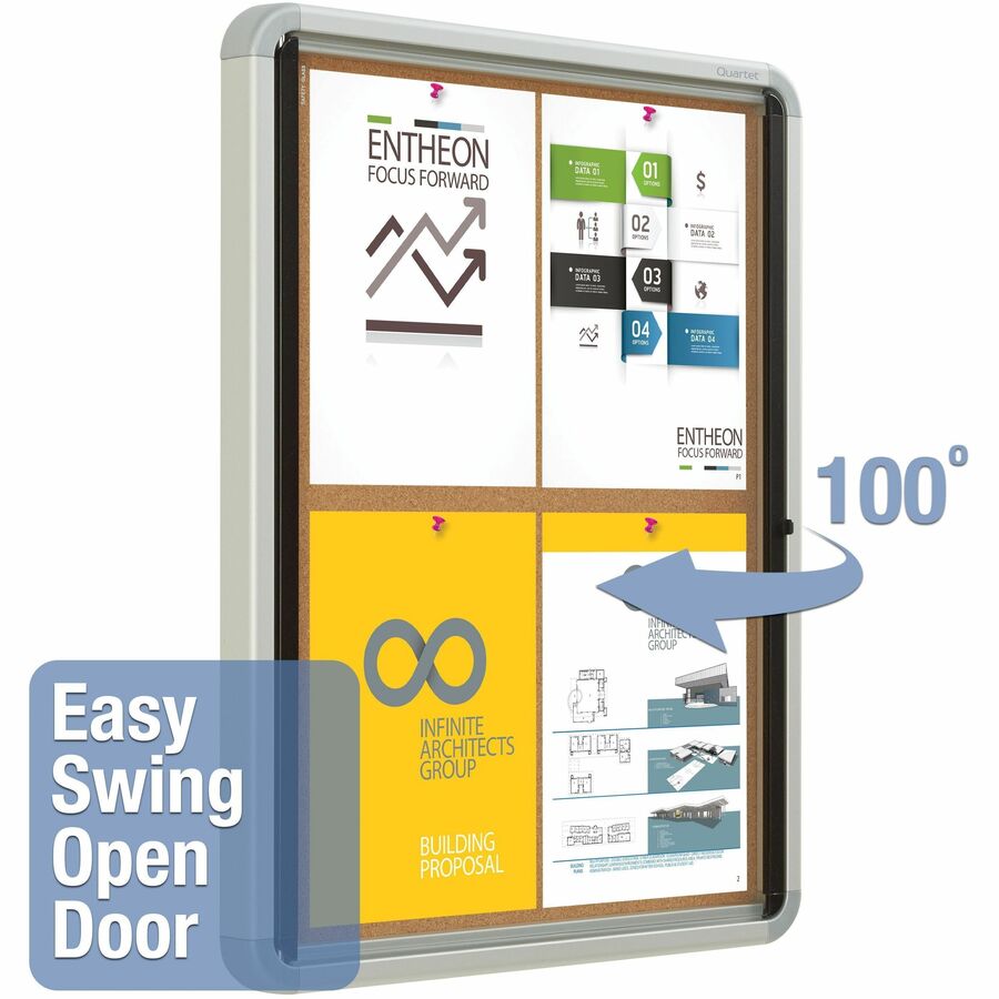 Quartet Euro Enclosed Cork Bulletin Board for Indoor Use, 1 Swing Door, 21" x 27" - 3413820220