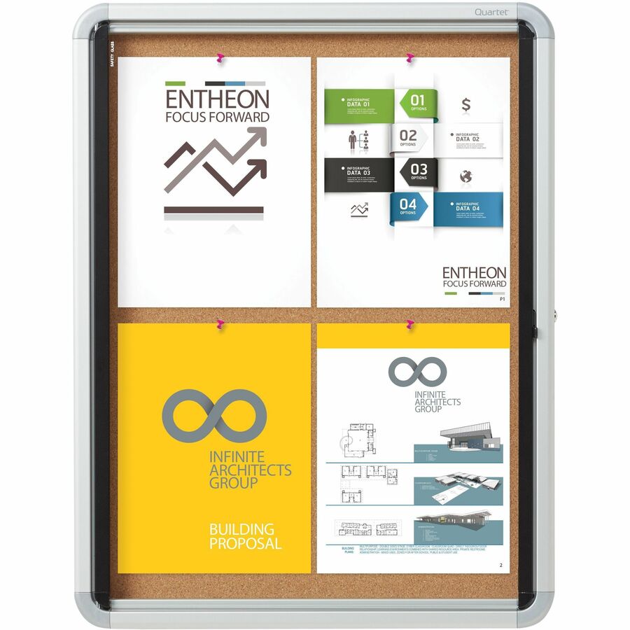 Quartet Euro Enclosed Cork Bulletin Board for Indoor Use, 1 Swing Door, 21" x 27" - 3413820220