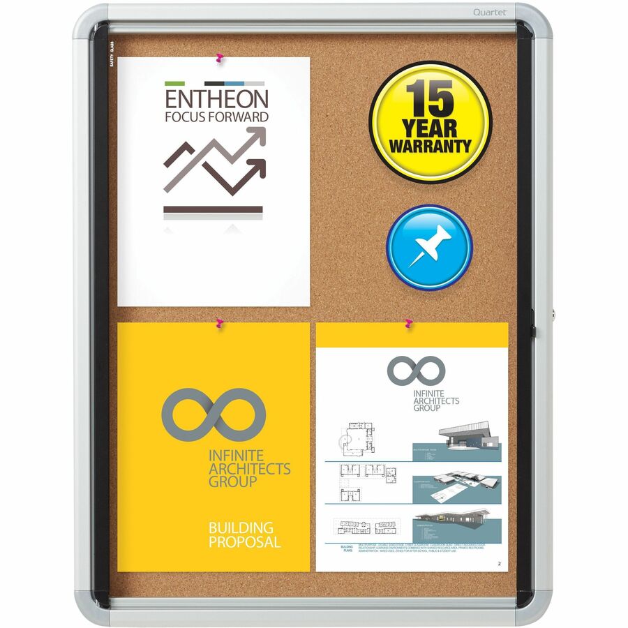 Quartet Euro Enclosed Cork Bulletin Board for Indoor Use, 1 Swing Door, 21" x 27" - 3413820220
