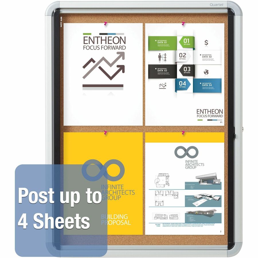 Quartet Euro Enclosed Cork Bulletin Board for Indoor Use, 1 Swing Door, 21" x 27" - 3413820220