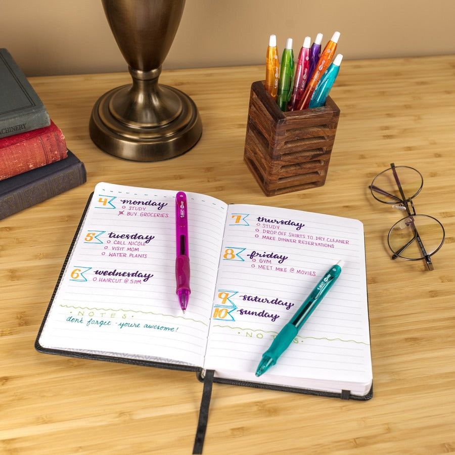 BIC Gel-ocity Original Assorted Fashion colours Gel Pens, Medium Point (0.7mm), 8-Count Pack, Retractable Gel Pens With Comfortable Grip - RLCAP81-AST