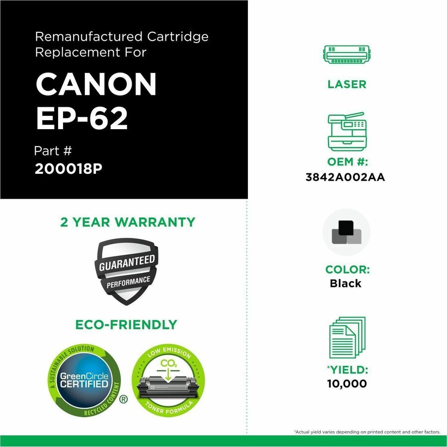 CIG Remanufactured Laser Toner Cartridge 29X, EP-62 (Canon 3842A002AA, Canon EP-62, HP 29X, HP C4129X) - Black Each - 200018P