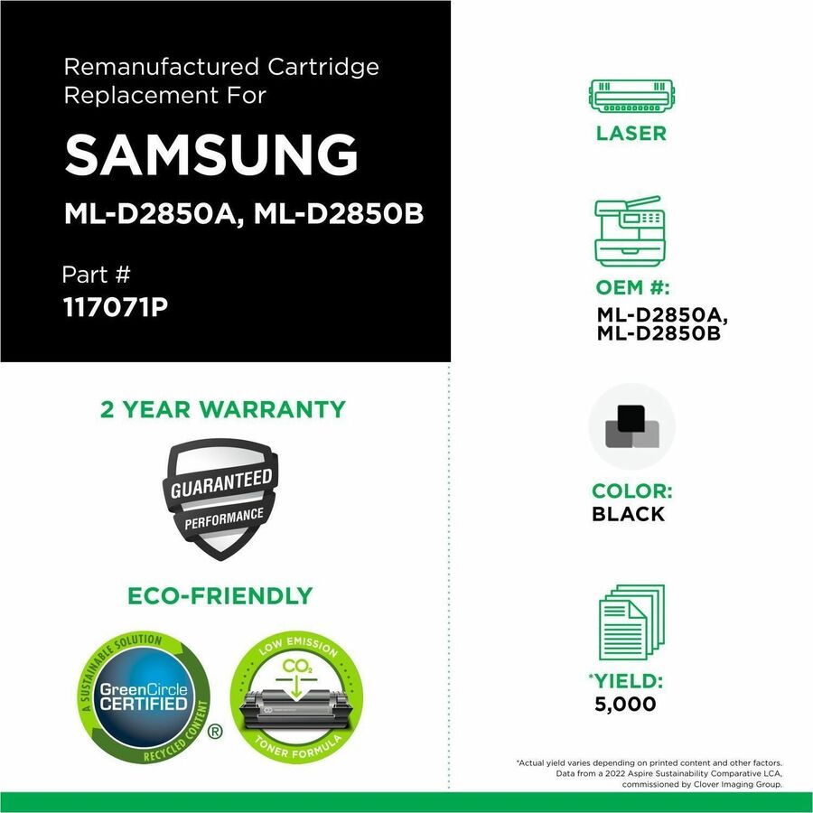 CIG Remanufactured High Yield Laser Toner Cartridge Samsung ML-D2850A, Samsung ML-D2850B, Samsung MLD-2850A, Samsung MLD-2850A/ELS, Samsung MLD-2850A/SEE, Samsung MLD-2850B, Samsung MLD-2850B/ELS - - 117071P