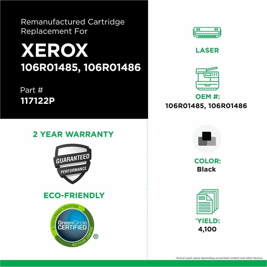 CIG Remanufactured High Yield Laser Toner Cartridge Xerox 106R01485, Xerox 106R01486, Xerox 106R1485, Xerox 106R1486 - Black Each - 117122P
