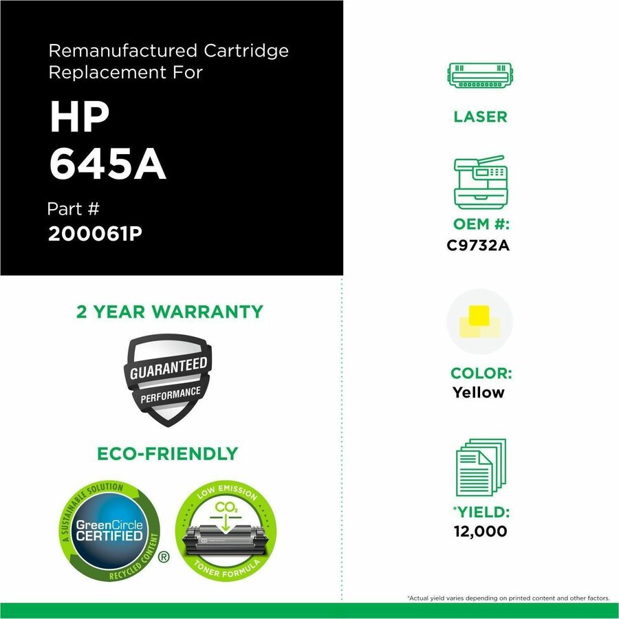 CIG Remanufactured Laser Toner Cartridge 645A, EP-86Y (Canon 6829A005, Canon EP-86Y, HP 645A, HP C9732A) - Yellow Each - 200061P